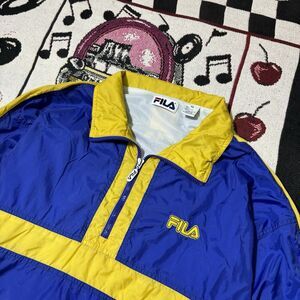 Vintage 90s FILA Windbreaker Jacket Full Zip Blue Yellow Colorblock Sz XL Nylon